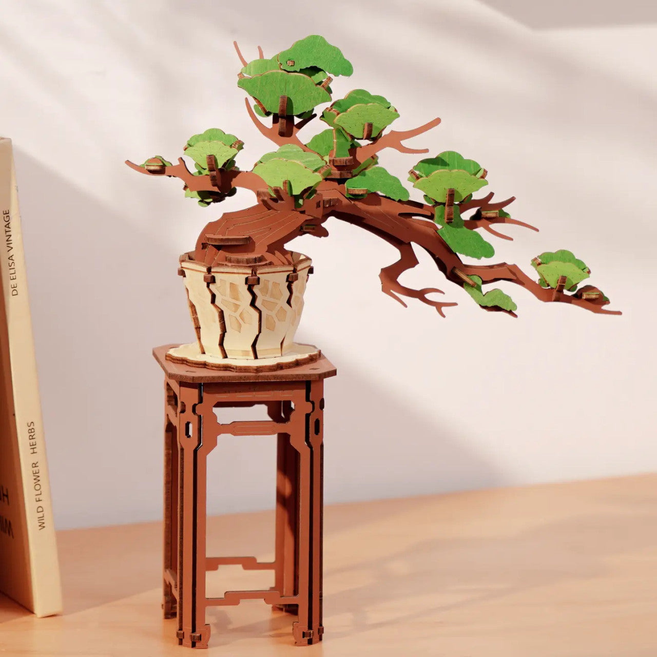 Modern Wooden Puzzle: Evergreen Pine Bonsai