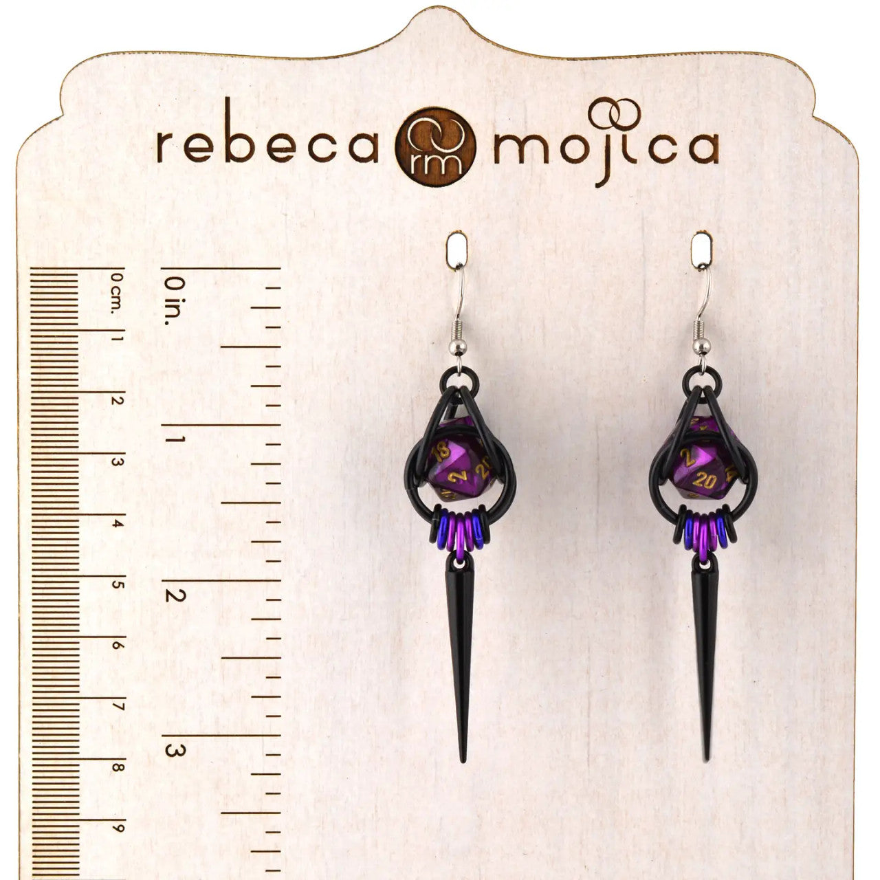 D20 Purple Goth Spike Dice Earrings