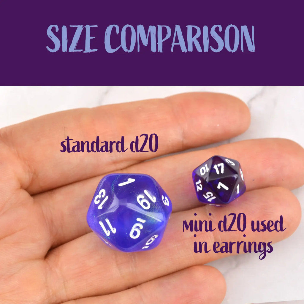 D20 Purple Magic Earrings - Mini Dice in Chainmaille Cage