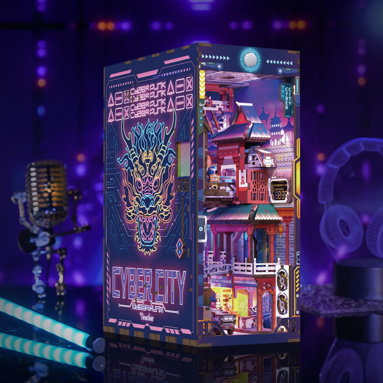 DIY Miniature House Book Nook Kit: Cyber City w/ Dust Cover