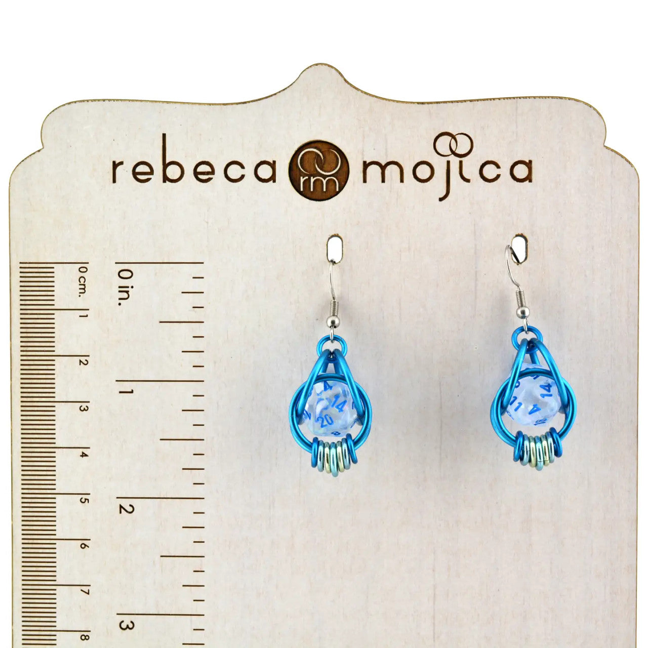 D20 Clear Blue Shimmer Earrings - UV Reactive Dice Jewelry