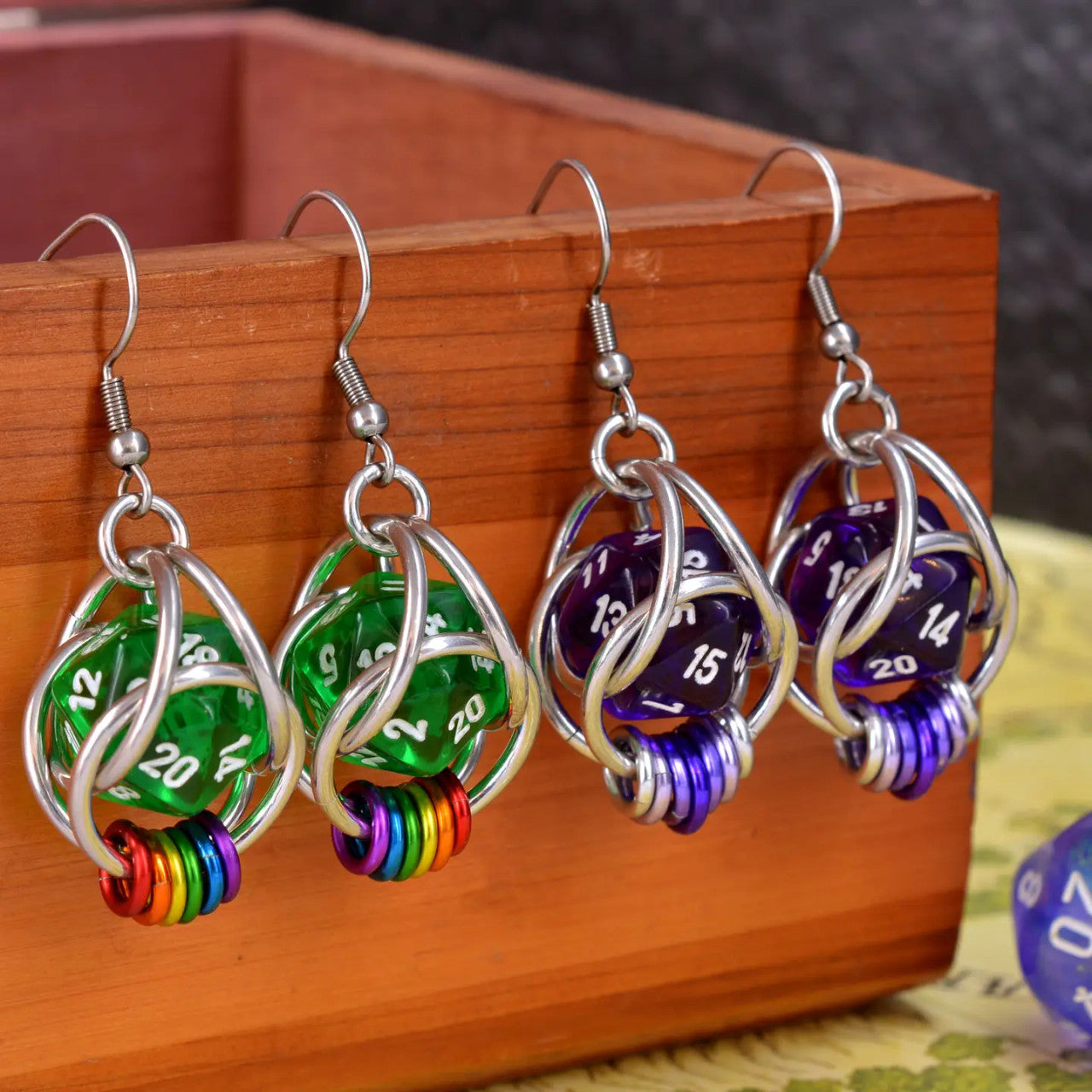 D20 Earrings - LGBTQ Rainbow or Ombre Coil