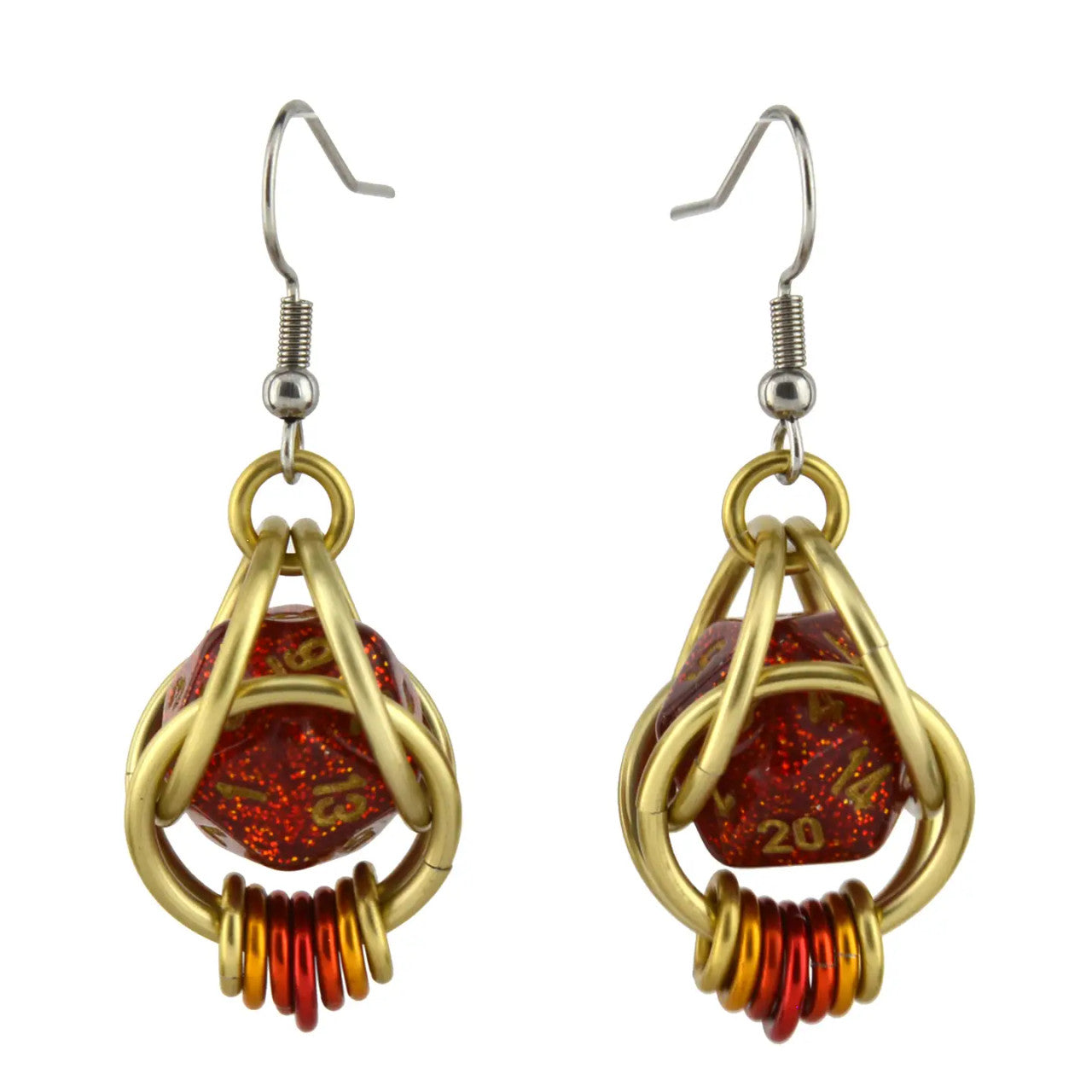 D20 Red Glitter Earrings - Mini Dice Chainmaille Jewelry