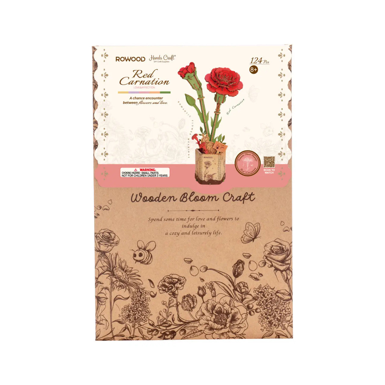 3D Wooden Flower Puzzle: Red Carnation