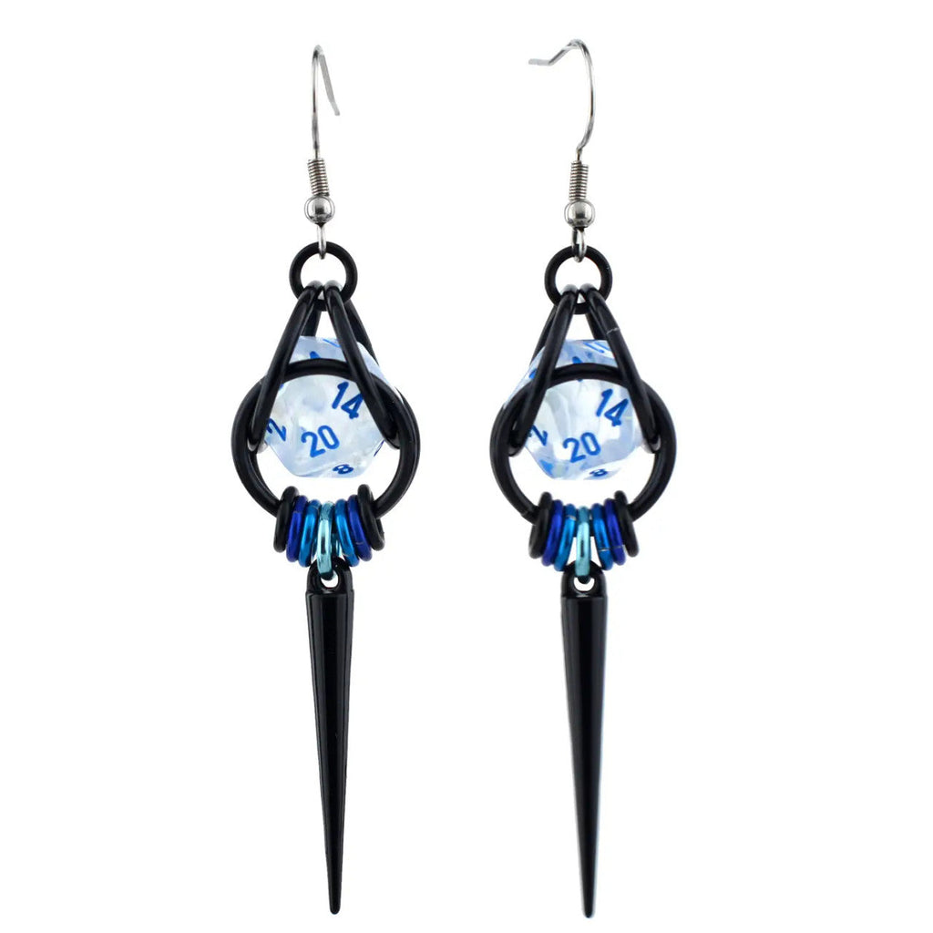 D20 Black Spike Dice Earrings - UV Reactive Jewelry
