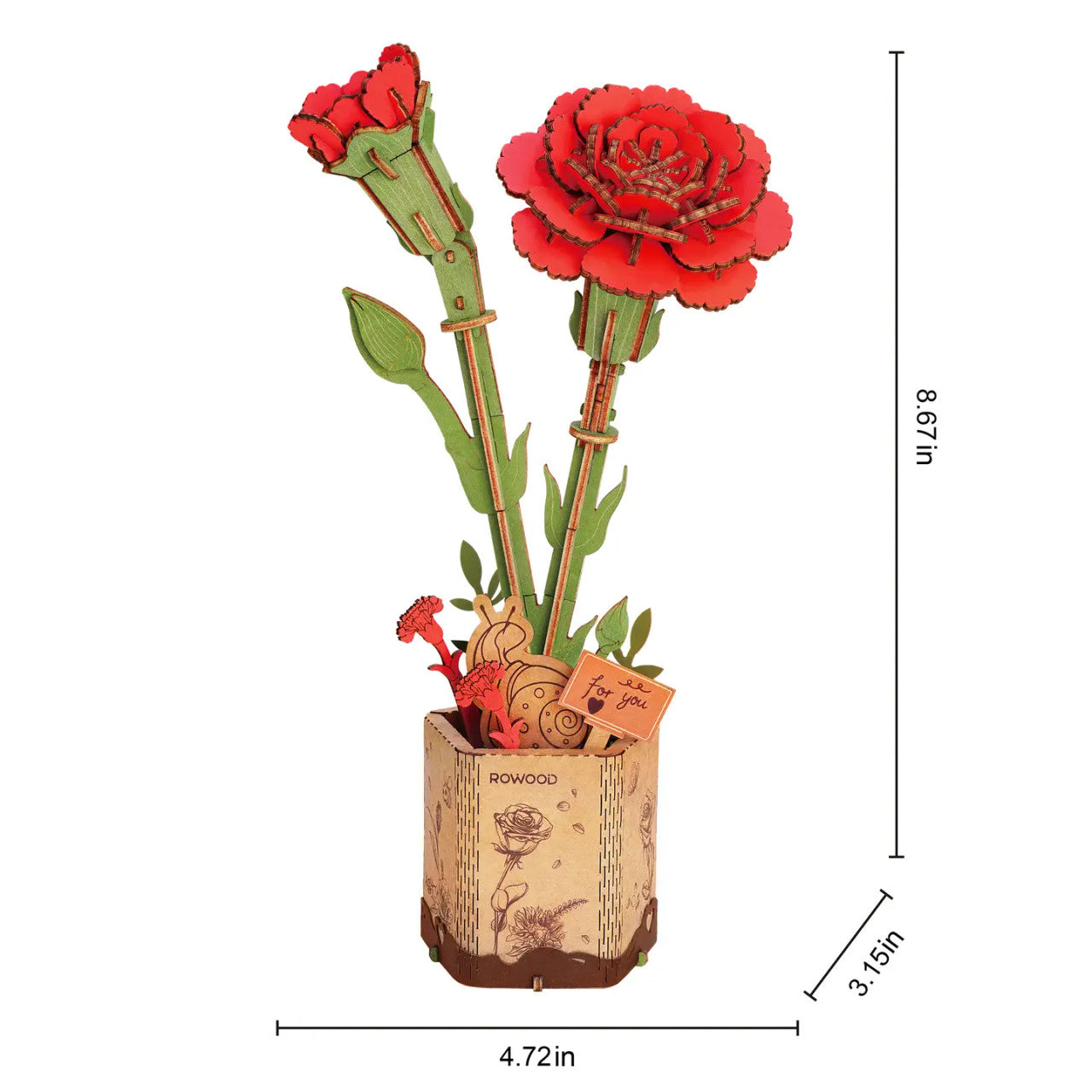 3D Wooden Flower Puzzle: Red Carnation