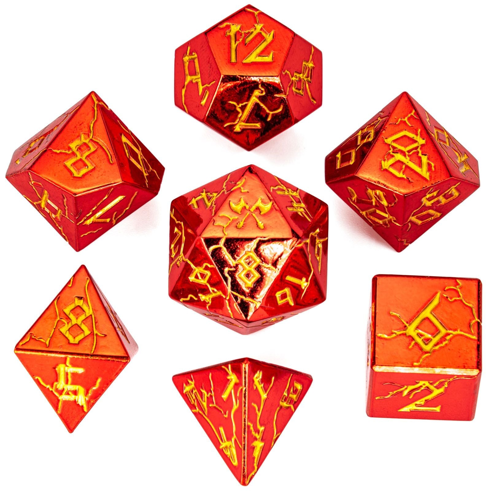 HYMGHO Barbarian Shiny Red with Gold solid metal RPG dice set