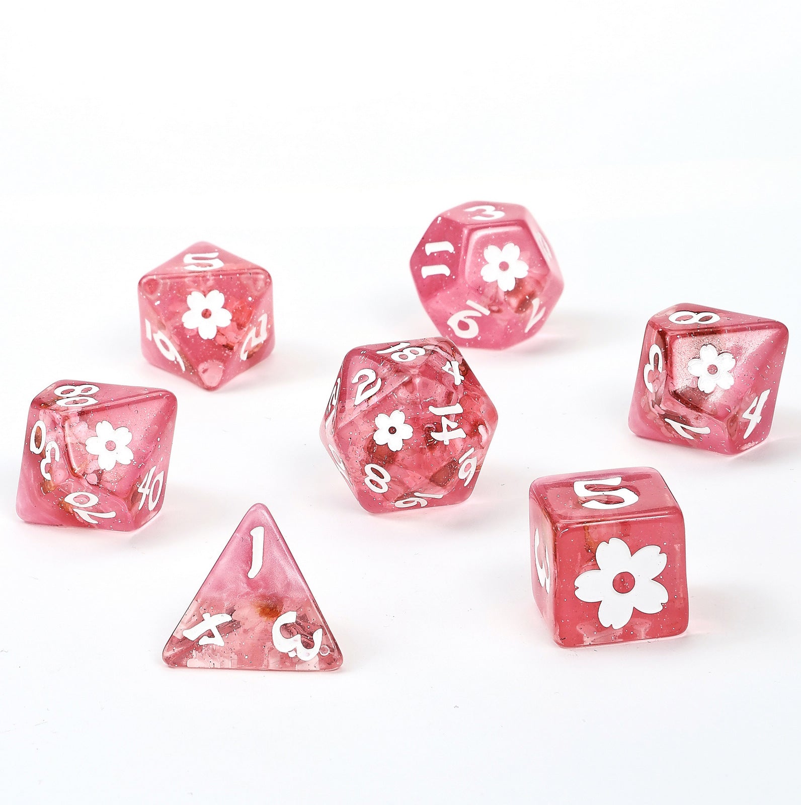 HYMGHO Sakura Blossom Pink with White Ink resin RPG dice set image 2