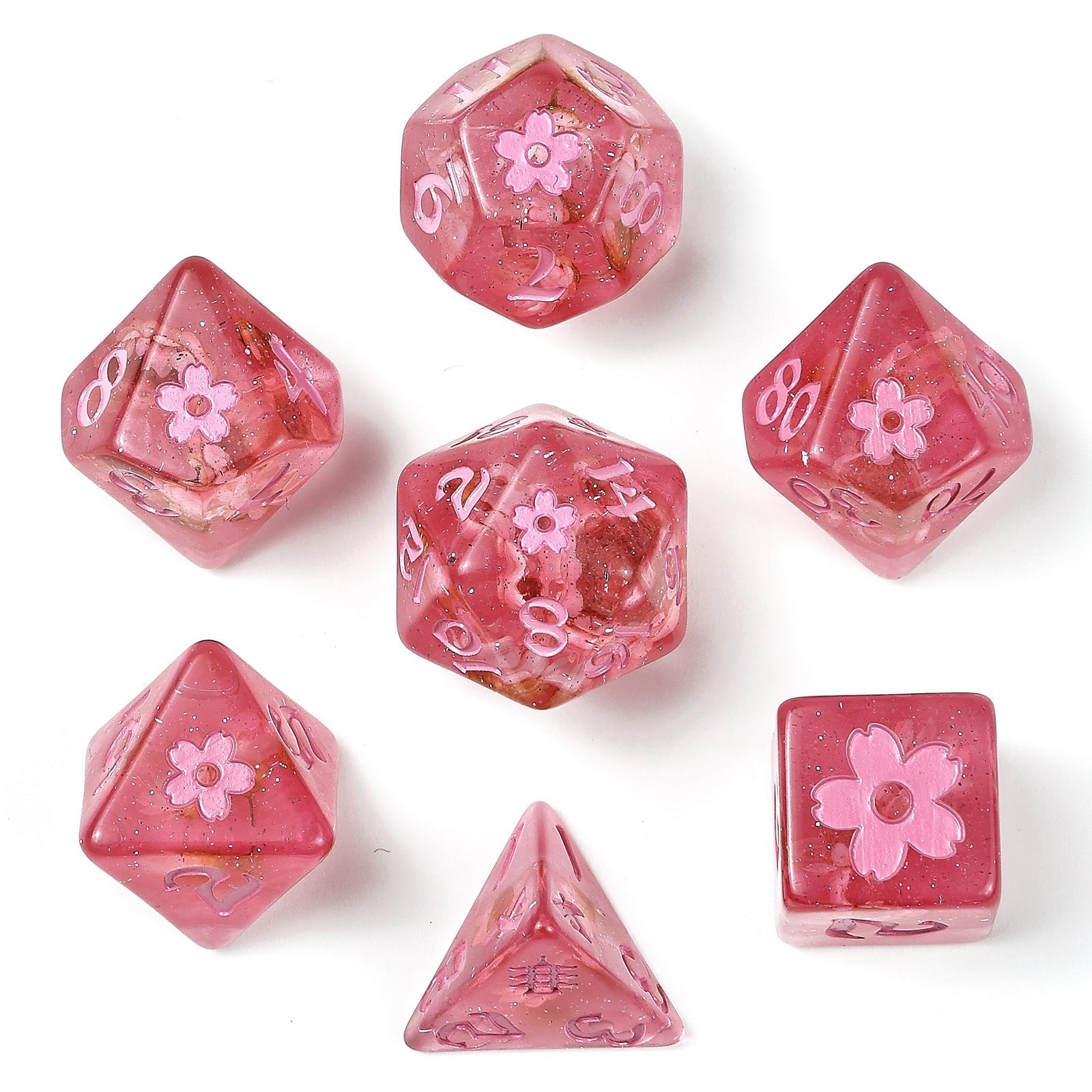 HYMGHO Sakura Blossom Pink Ink resin RPG dice set