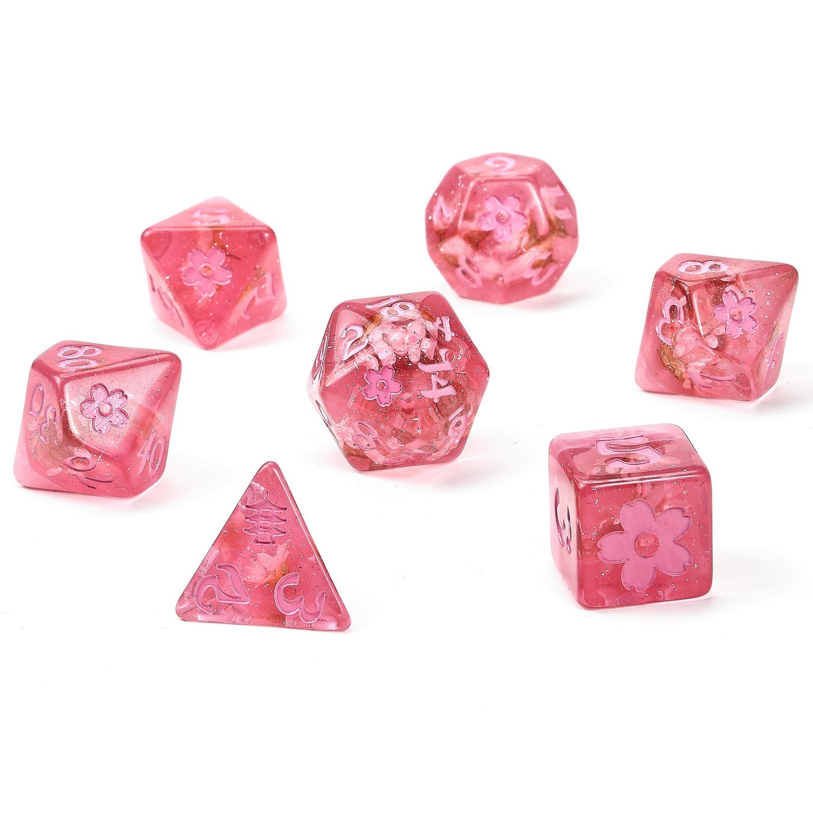HYMGHO Sakura Blossom Pink Ink resin RPG dice set image 2