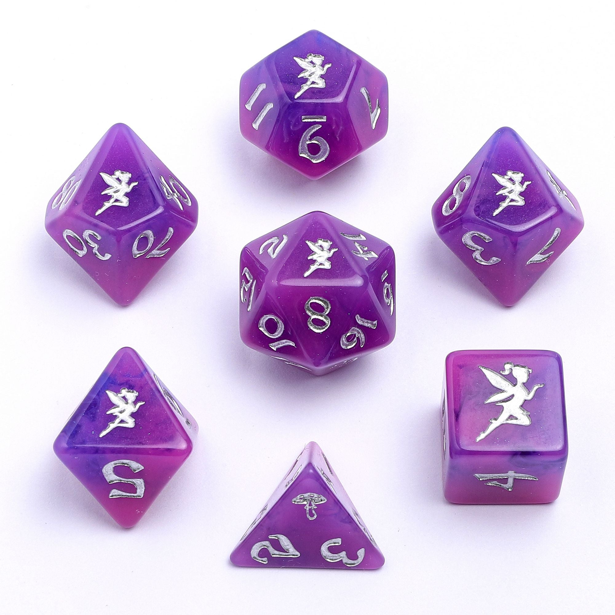 HYMGHO Wyrmforged Rollers Pixie Dust Silver RPG dice set