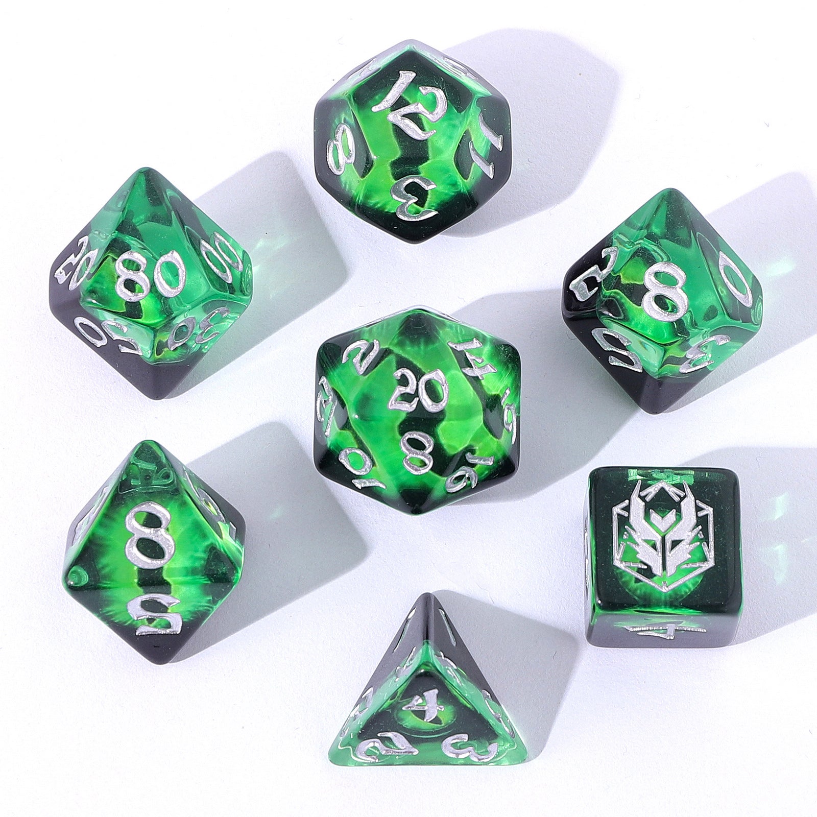 HYMGHO Wyrmforged Rollers Dragon Eye Green RPG dice set