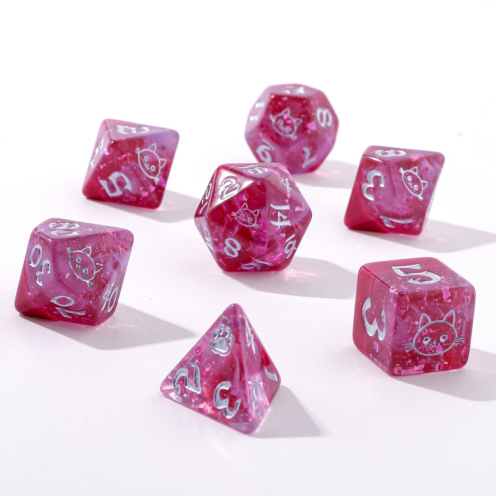 HYMGHO Wyrmforged Rollers Purrfect Pink resin RPG dice set