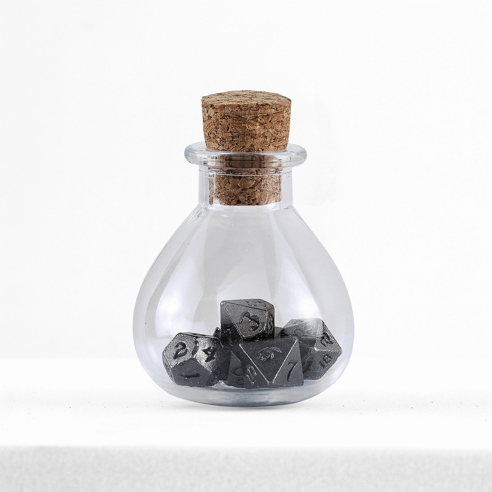 HYMGHO Unseelie Tiny RPG dice set in potion bottle, Gunmetal