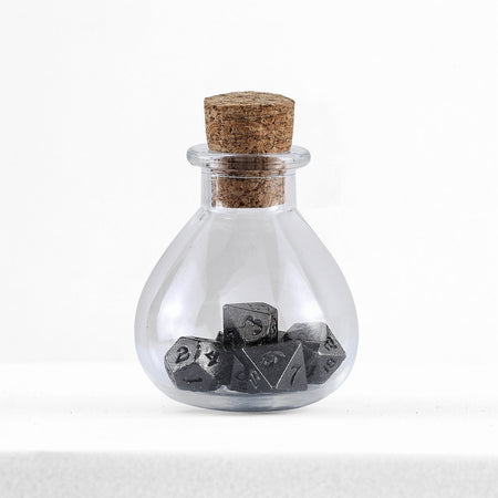 HYMGHO Unseelie Tiny RPG dice set in potion bottle, Gunmetal