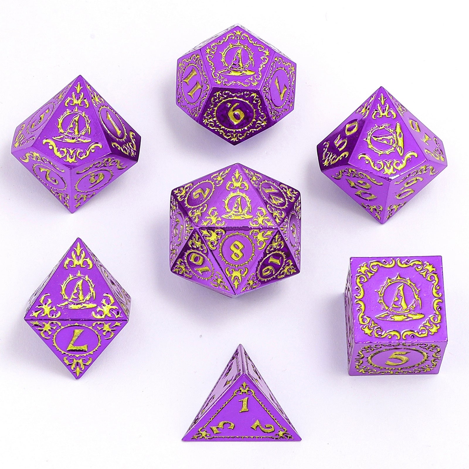HYMGHO Wizard Purple with Gold solid metal RPG dice set