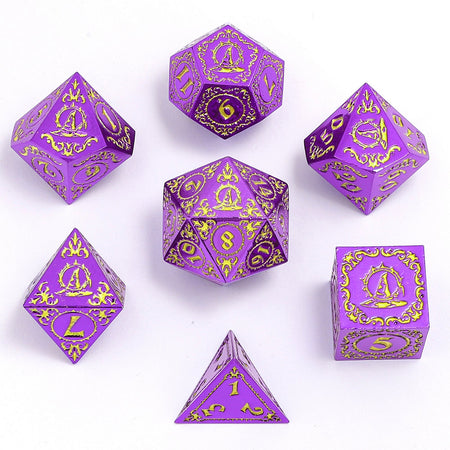 HYMGHO Wizard Purple with Gold solid metal RPG dice set