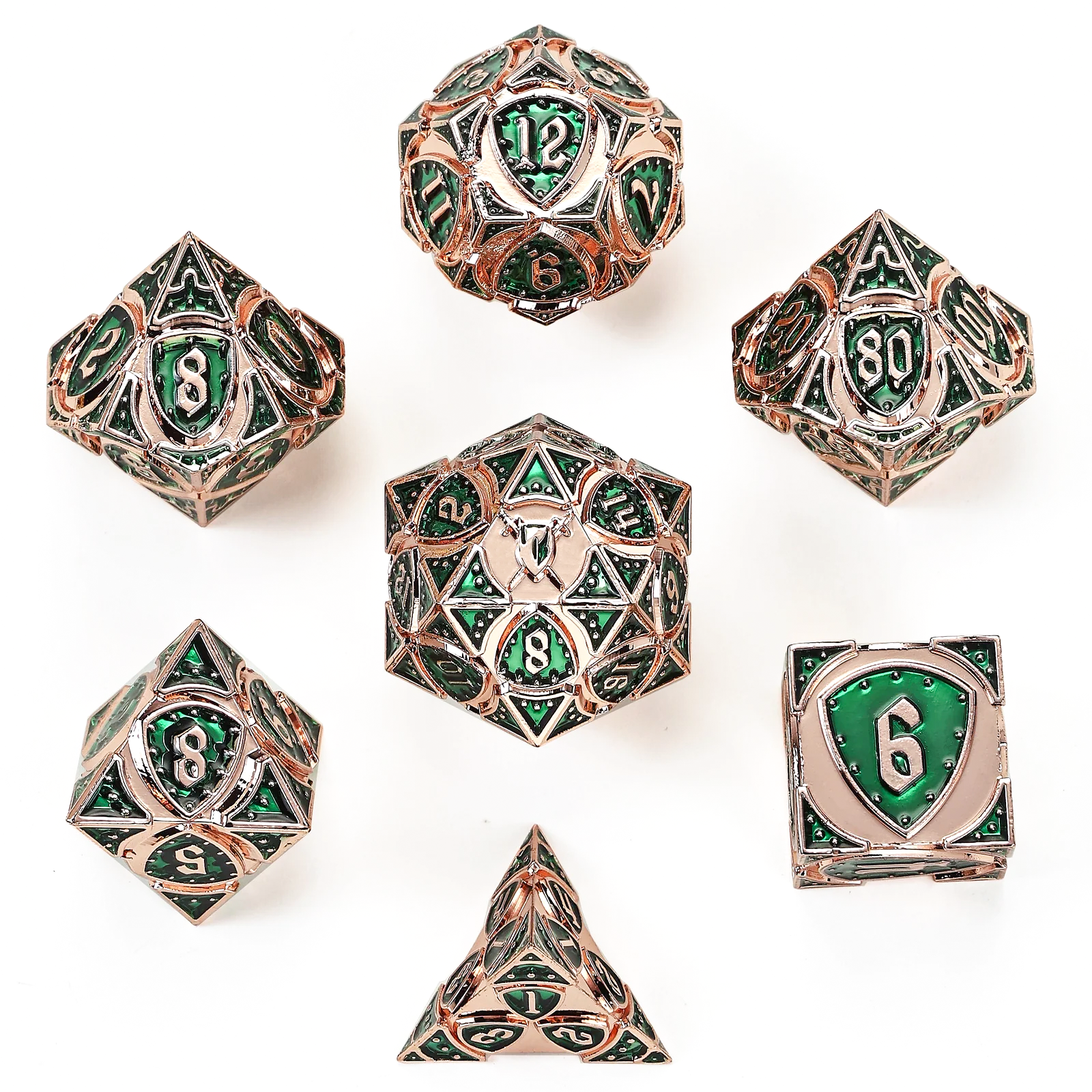 HYMGHO Fighter Copper with Green solid metal RPG dice set