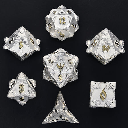 HYMGHO Paladin Matte Silver with Gold solid metal RPG dice set