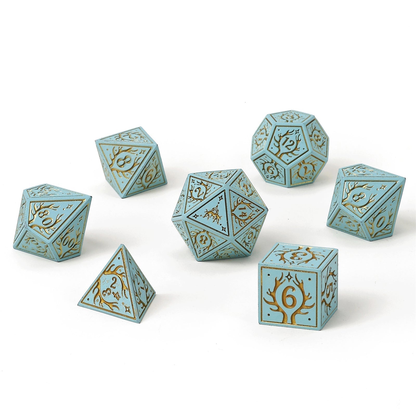 HYMGHO Druid Solid Metal RPG Dice Set Pale Cyan with Gold image 2