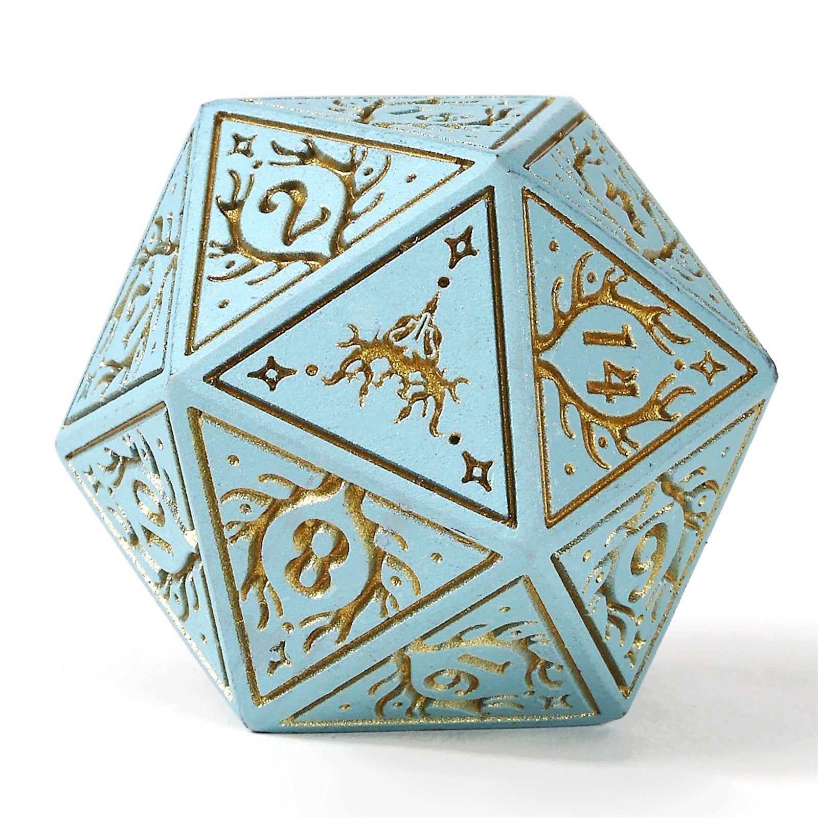 HYMGHO Druid Solid Metal RPG Dice Set Pale Cyan with Gold image 3