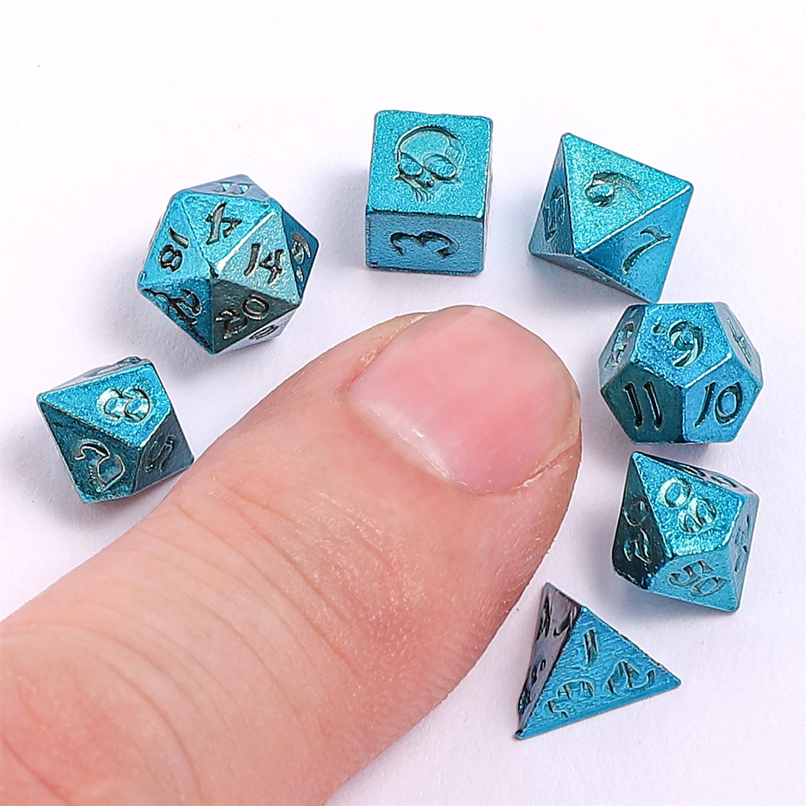 HYMGHO Unseelie Tiny RPG dice set in potion bottle, Blue