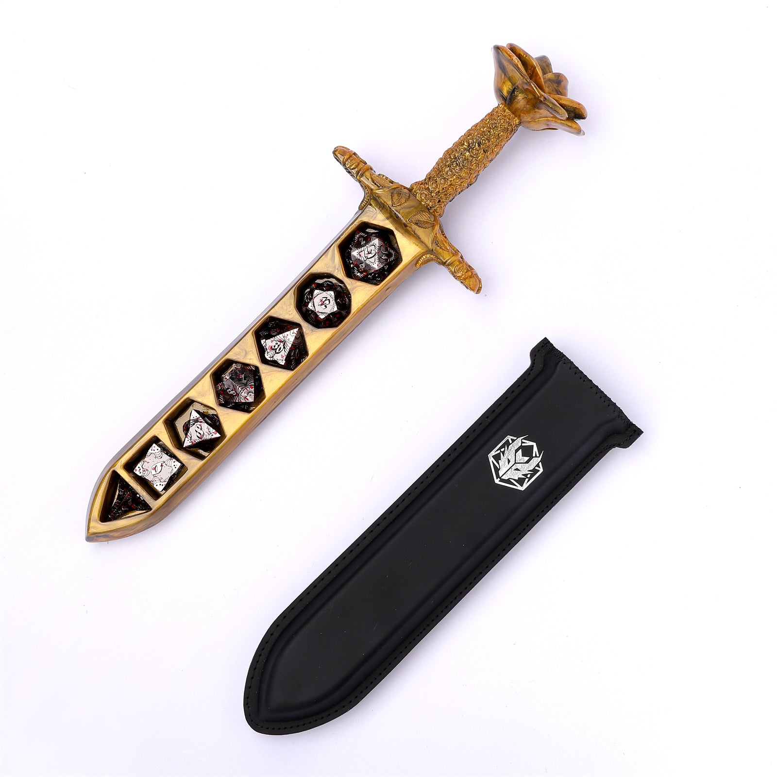 HYMGHO Rose Dagger Resin Dice Case Gold