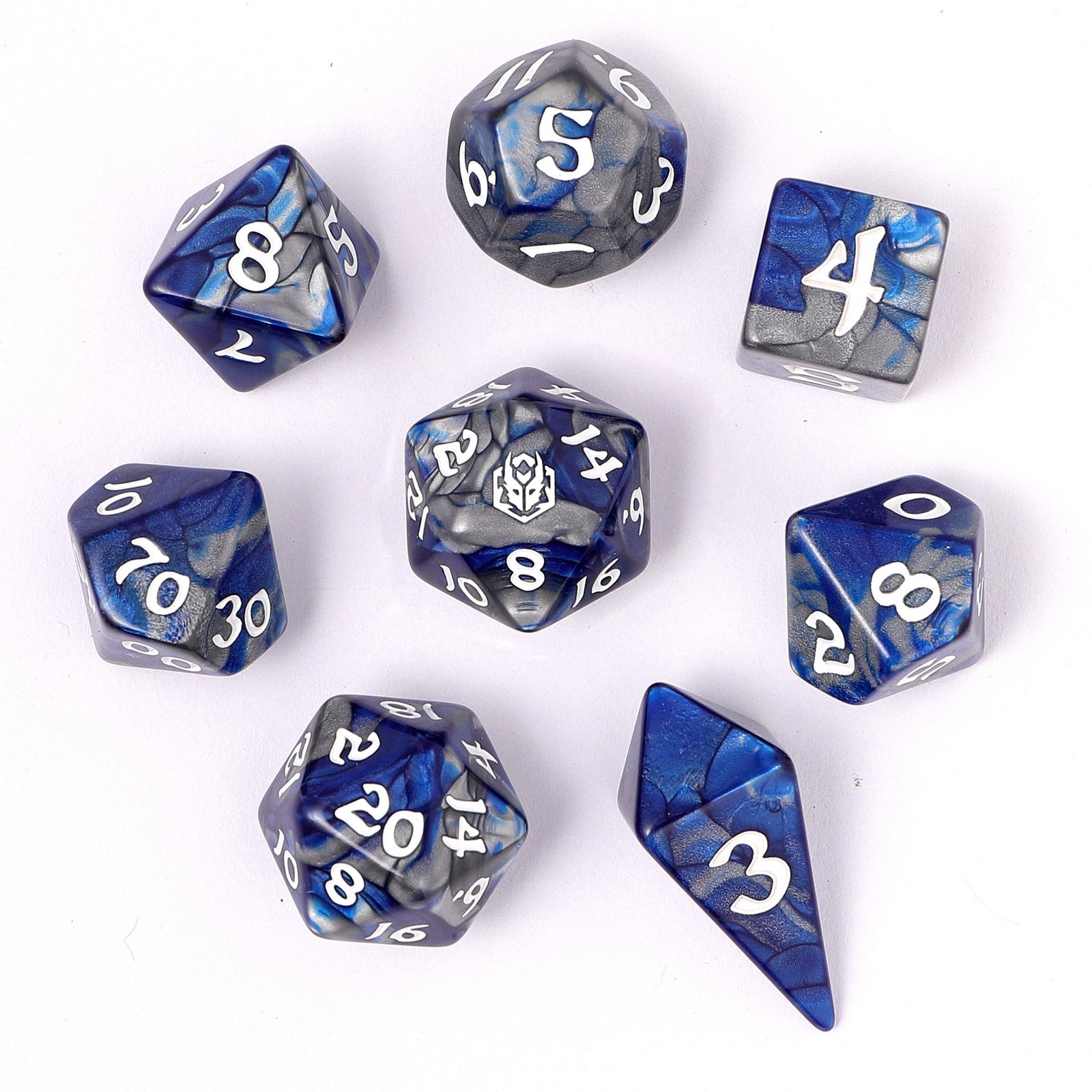 HYMGHO Wyrmforged Rollers 8 Piece RPG Dice Set Paladin Steel