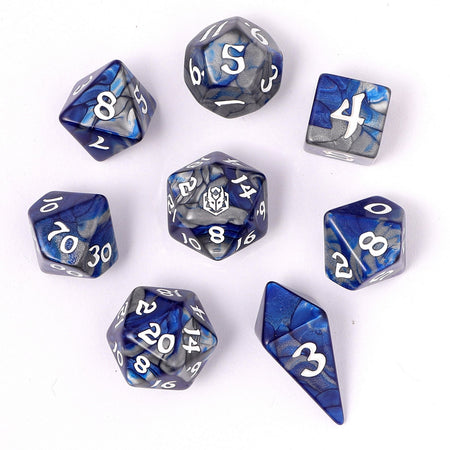 HYMGHO Wyrmforged Rollers 8 Piece RPG Dice Set Paladin Steel