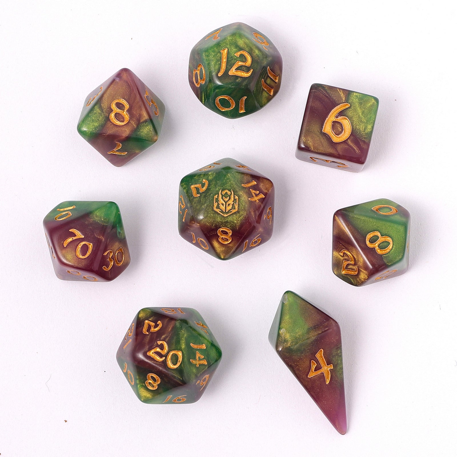 HYMGHO Wyrmforged Rollers 8 Piece RPG Dice Set Wyvern Venom