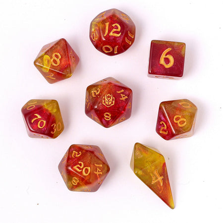 HYMGHO Wyrmforged Rollers 8 Piece RPG Dice Set Phoenix Feather