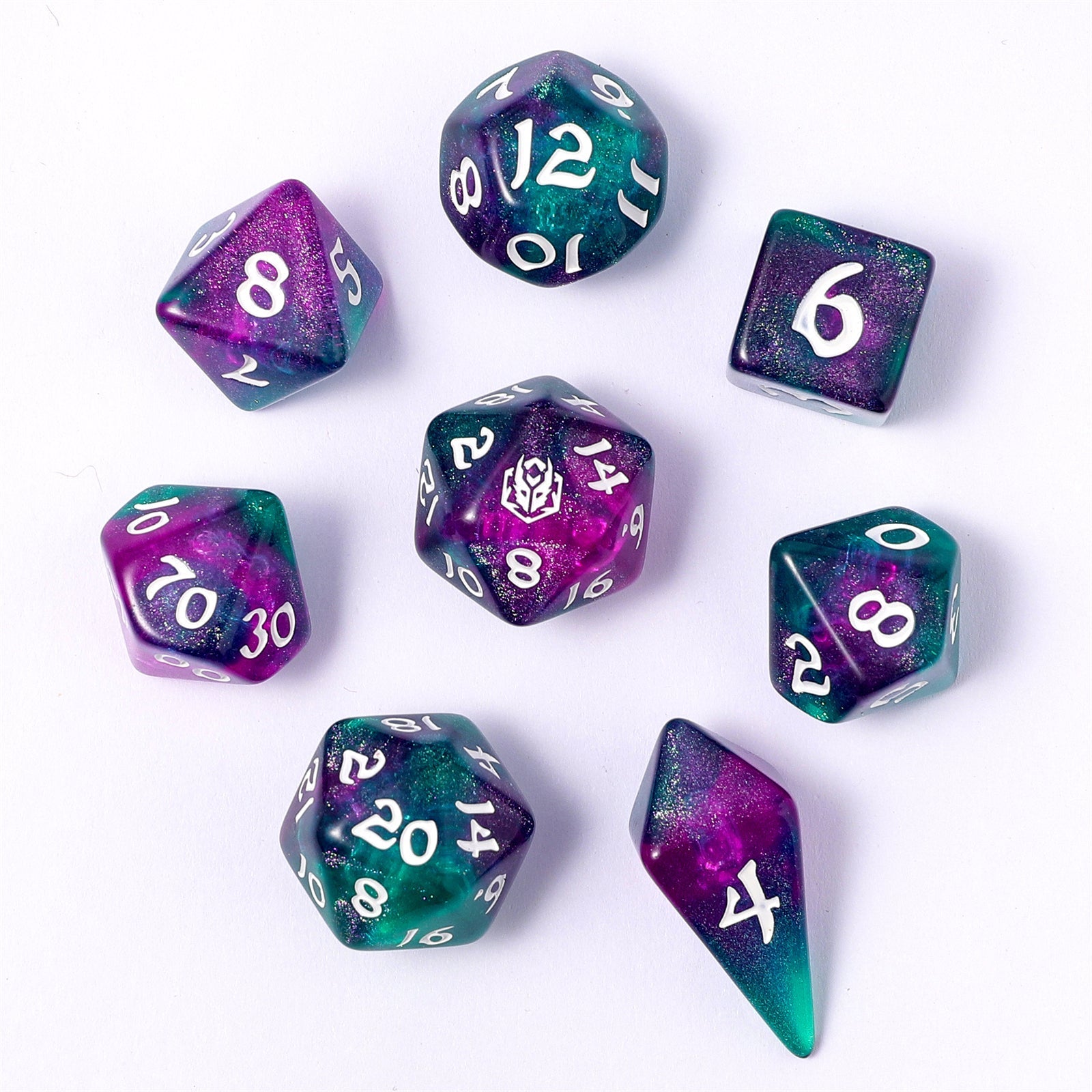 HYMGHO Wyrmforged Rollers Jester's Cloak RPG dice set