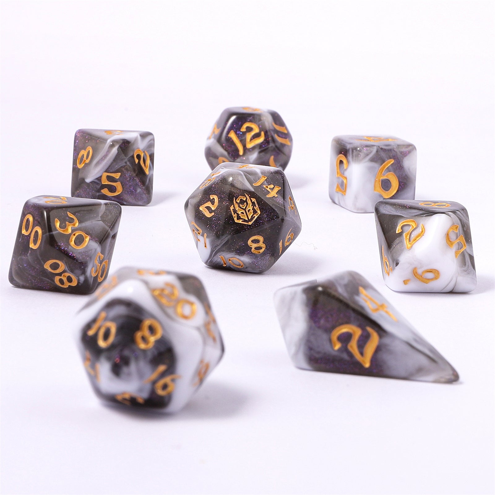 HYMGHO Wyrmforged Rollers Wraith Shadow RPG dice set detail