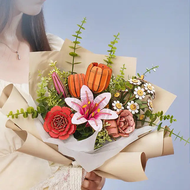 3D Wooden Flower Puzzle: Pink Lilly