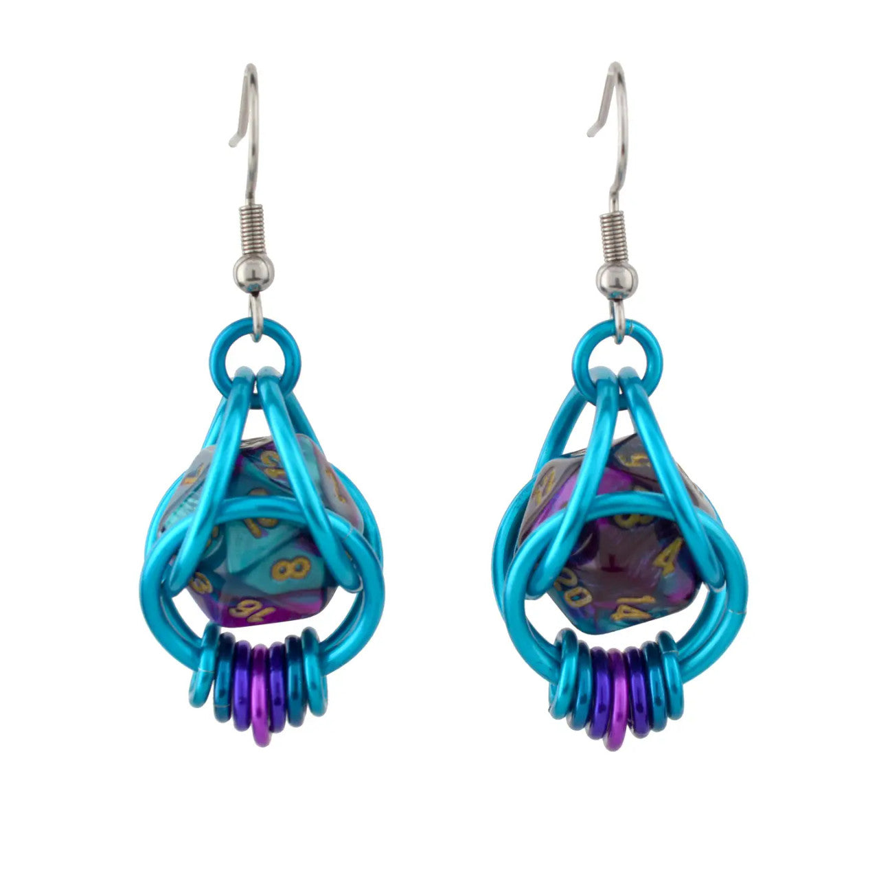 D20 Magical Butterfly Earrings - Purple & Turquoise Dice