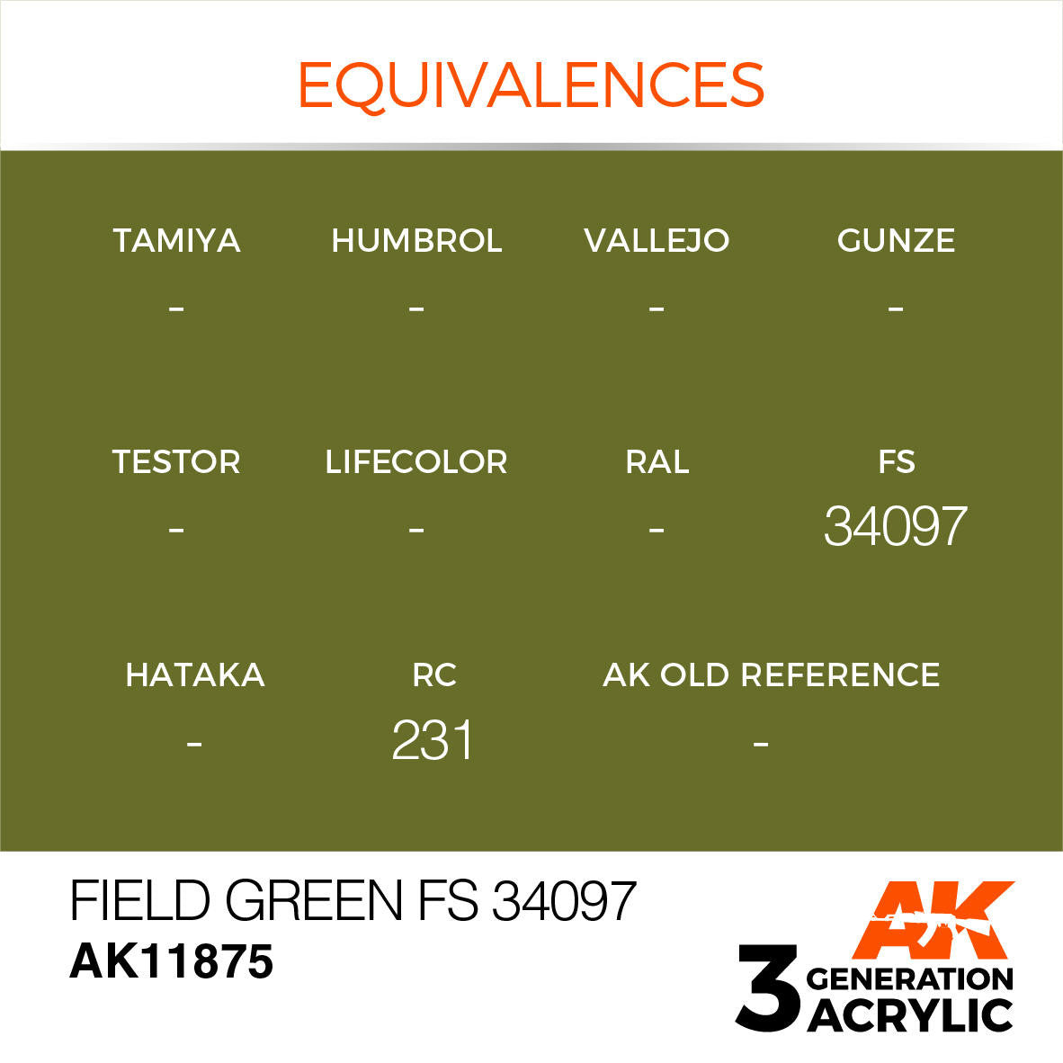 AK Interactive 3G Acrylic Field Green FS 34097 AK11875