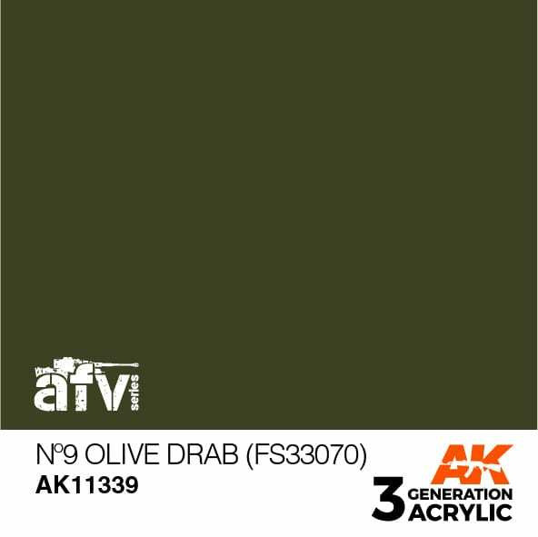 AK Interactive 3G Acrylic Olive Drab No 9 FS33070 AK11339