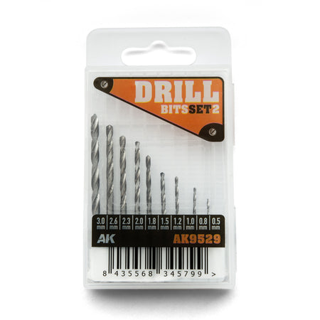 AK Interactive AK9529 Drill Bits Set 2 with ten sizes from 0.5 to 3.0 mm in retail case
