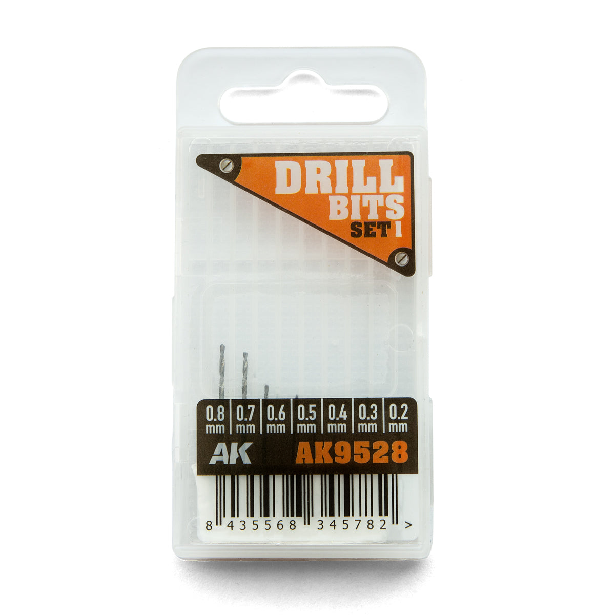 AK Interactive Drill Bits Set 1 AK9528, seven precision drill bits 0.2–0.8 mm in storage case