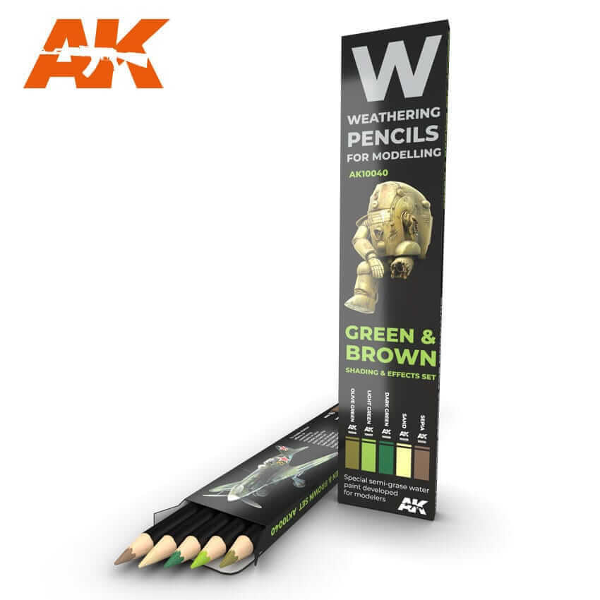 AK Interactive Weathering Pencils for Modelling Green and Brown Shading and Effects Set