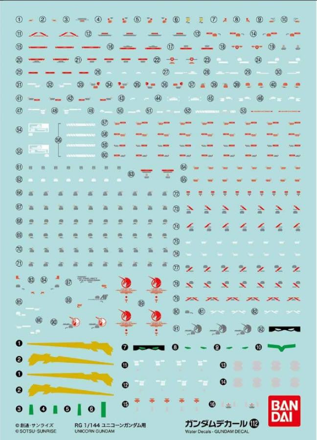 Bandai 1/144 Gundam Decal GD-112 RG Unicorn 2407623 