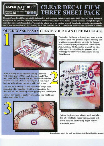 Clear Decal Film Ink Jet 3pk 122