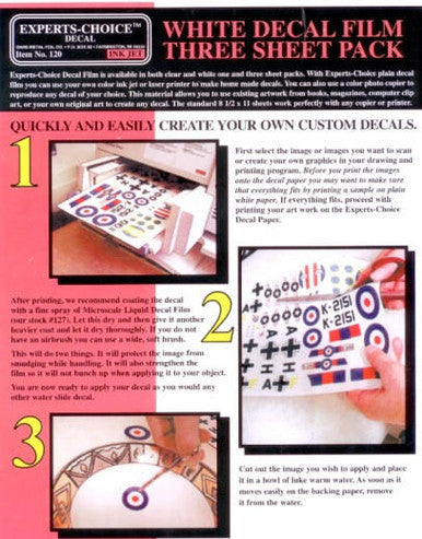 White Decal Film Ink Jet 3pk 120