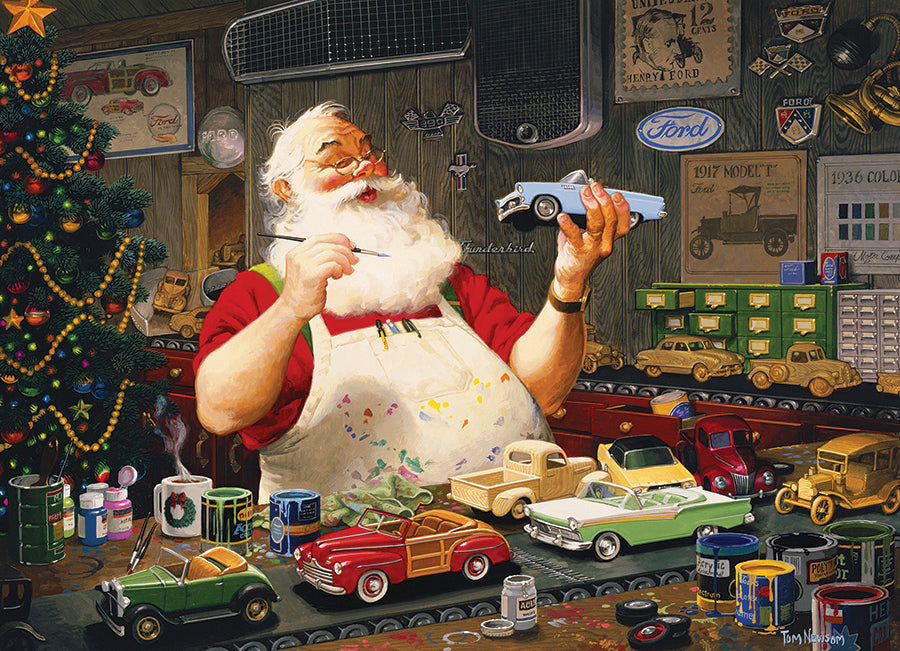 Complete Santa Painting Cars puzzle artwork