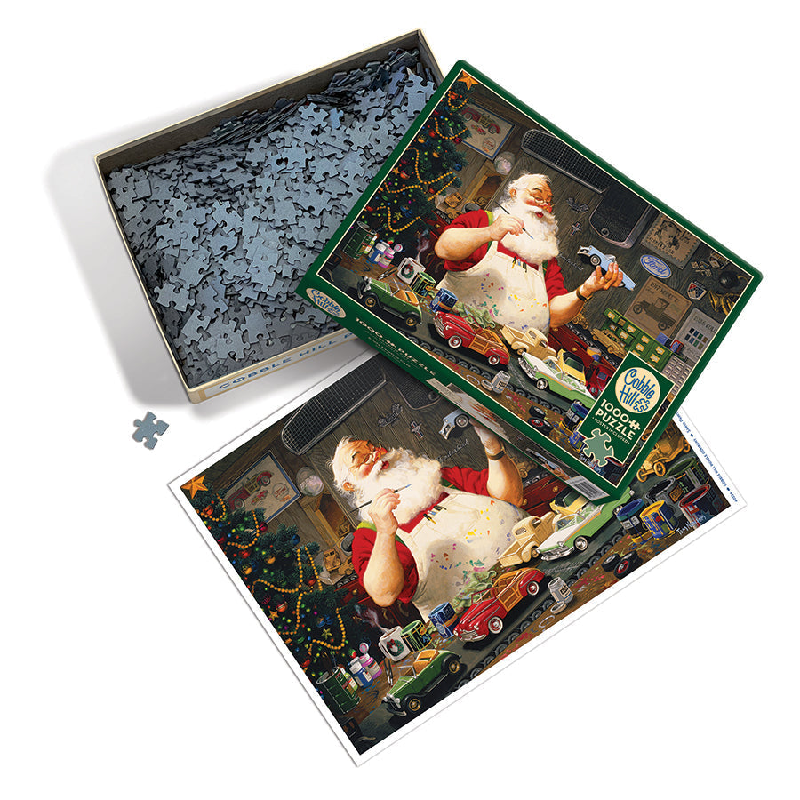 Santa Painting Cars puzzle and packaging layout