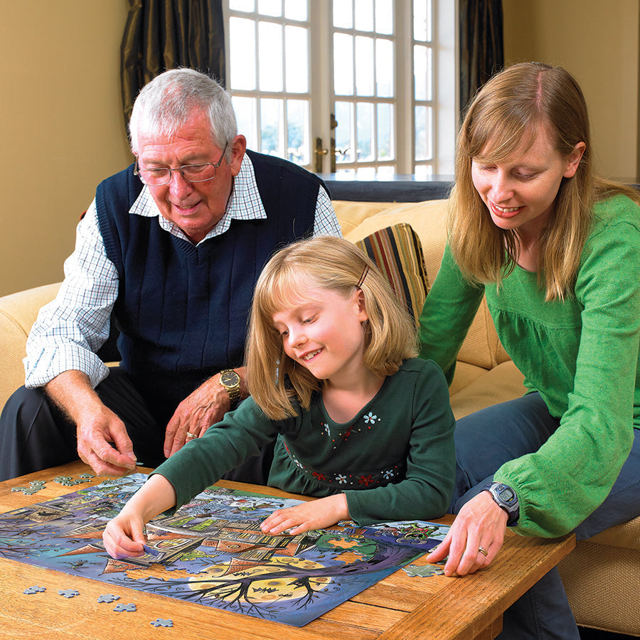 Haunted House family puzzle in a home setting