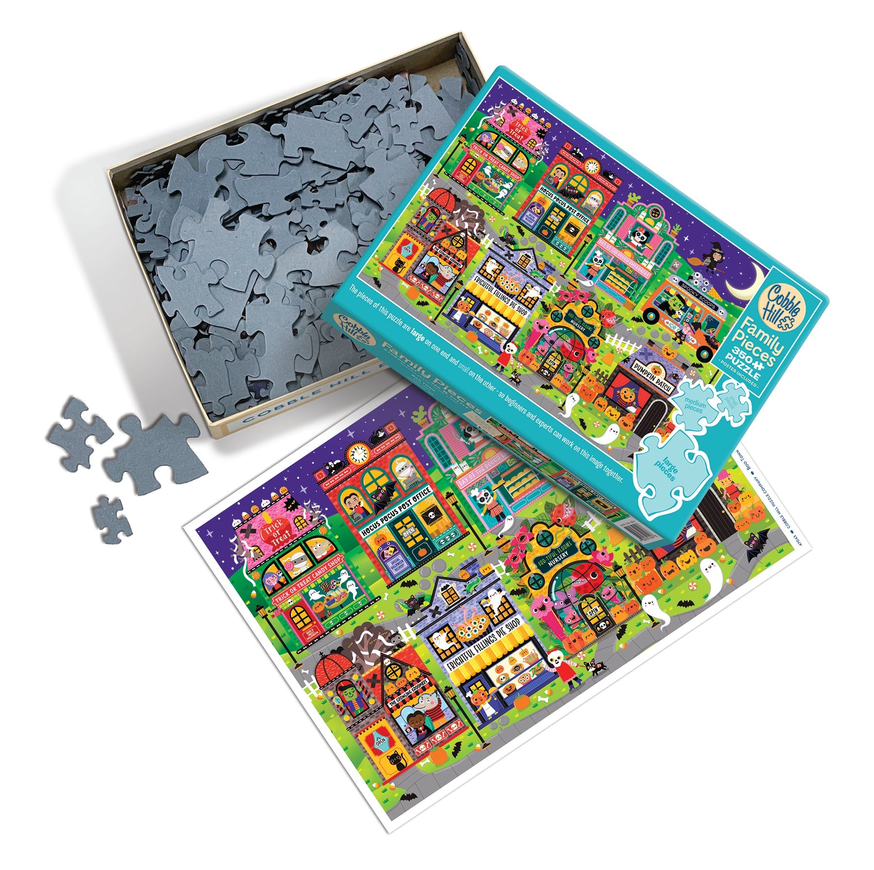 Boo Town family puzzle and packaging layout