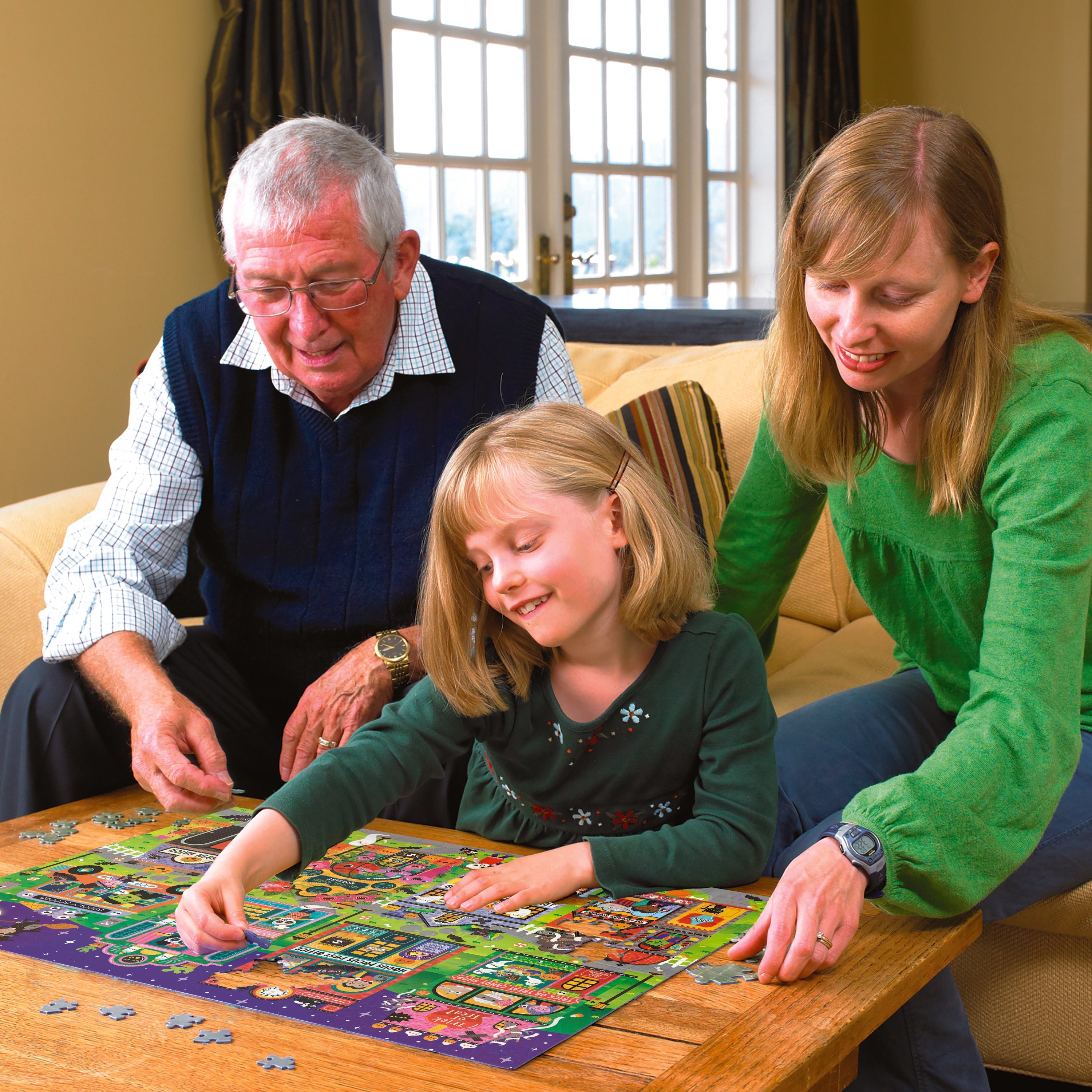 Boo Town family puzzle in a home setting