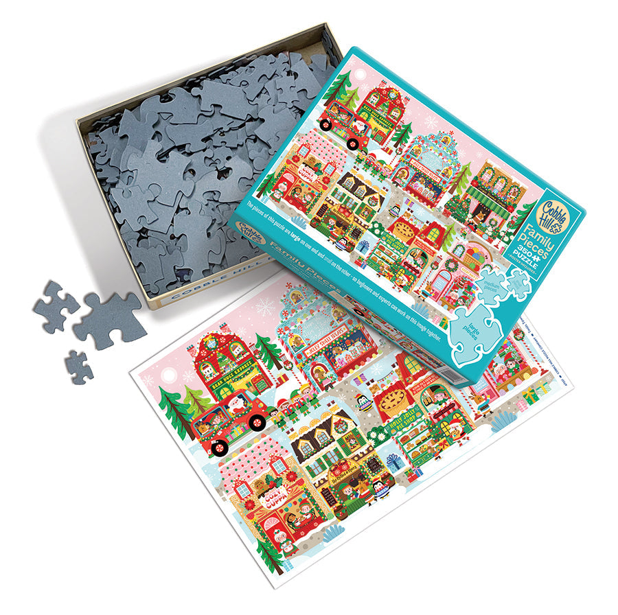 Tinsel Town family puzzle and packaging layout
