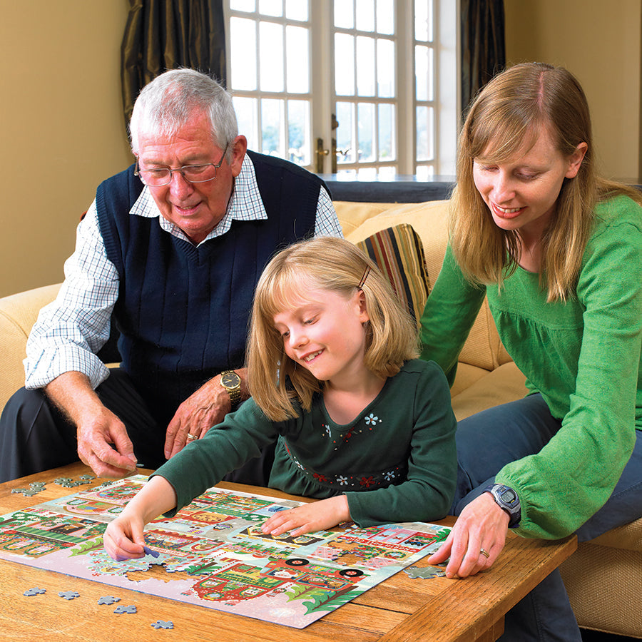 Tinsel Town family puzzle in a home setting